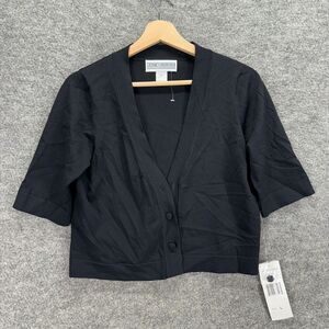 New Jessica Howard Cardigan Women L Large Black V-Neck Short Sleeve Button